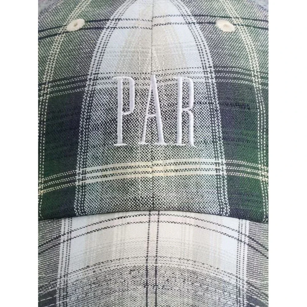 Malbon X GAP Golf Linen-Cotton Logo Plaid Baseball Hat Cap Dark Emerald - Picture 2 of 4